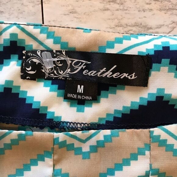 Feathers Dress size Medium Navy Khaki Turquoise - Picture 4 of 6